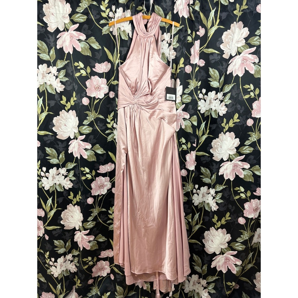 Ieena for Mac Duggal 11642 SHK Blush Pink Satin Halter Gown Dress Womens 12 - Picture 2 of 12